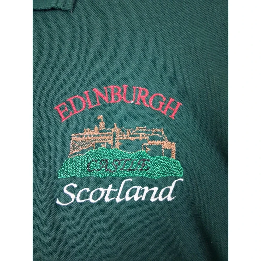 Millennium Mens Polo UK Medium Green Edinburg Scotland Castle Logo Embroidered